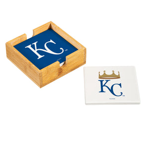 Kansas City Royals Coaster Set 4 Piece with Wood Caddy - Evergreen Enterprises