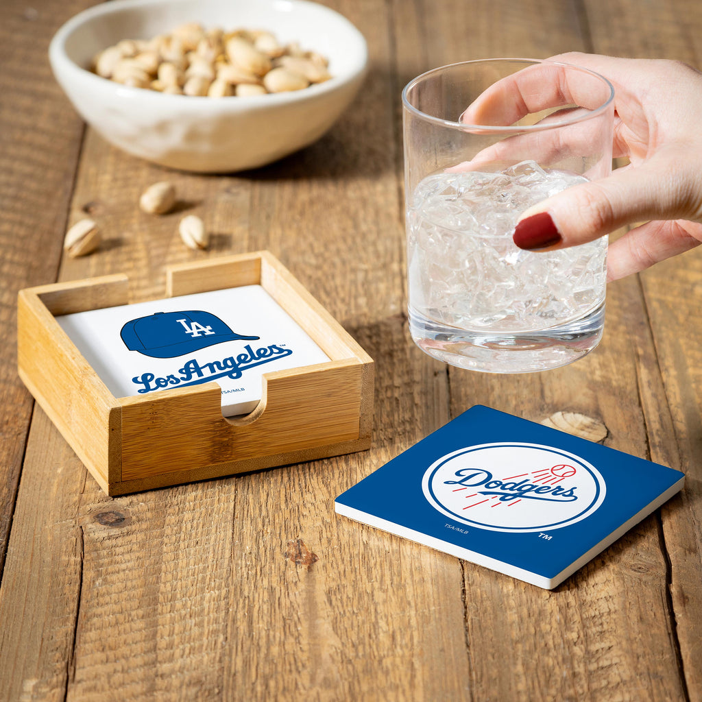Los Angeles Dodgers Coaster Set 4 Piece with Wood Caddy - Evergreen Enterprises