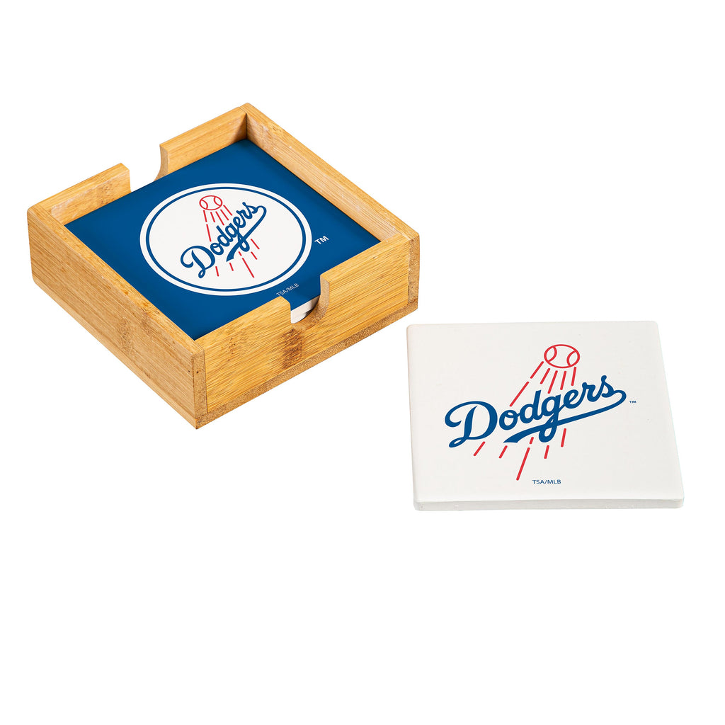 Los Angeles Dodgers Coaster Set 4 Piece with Wood Caddy - Evergreen Enterprises