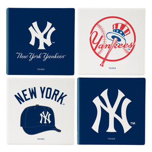 New York Yankees Coaster Set 4 Piece with Wood Caddy - Evergreen Enterprises