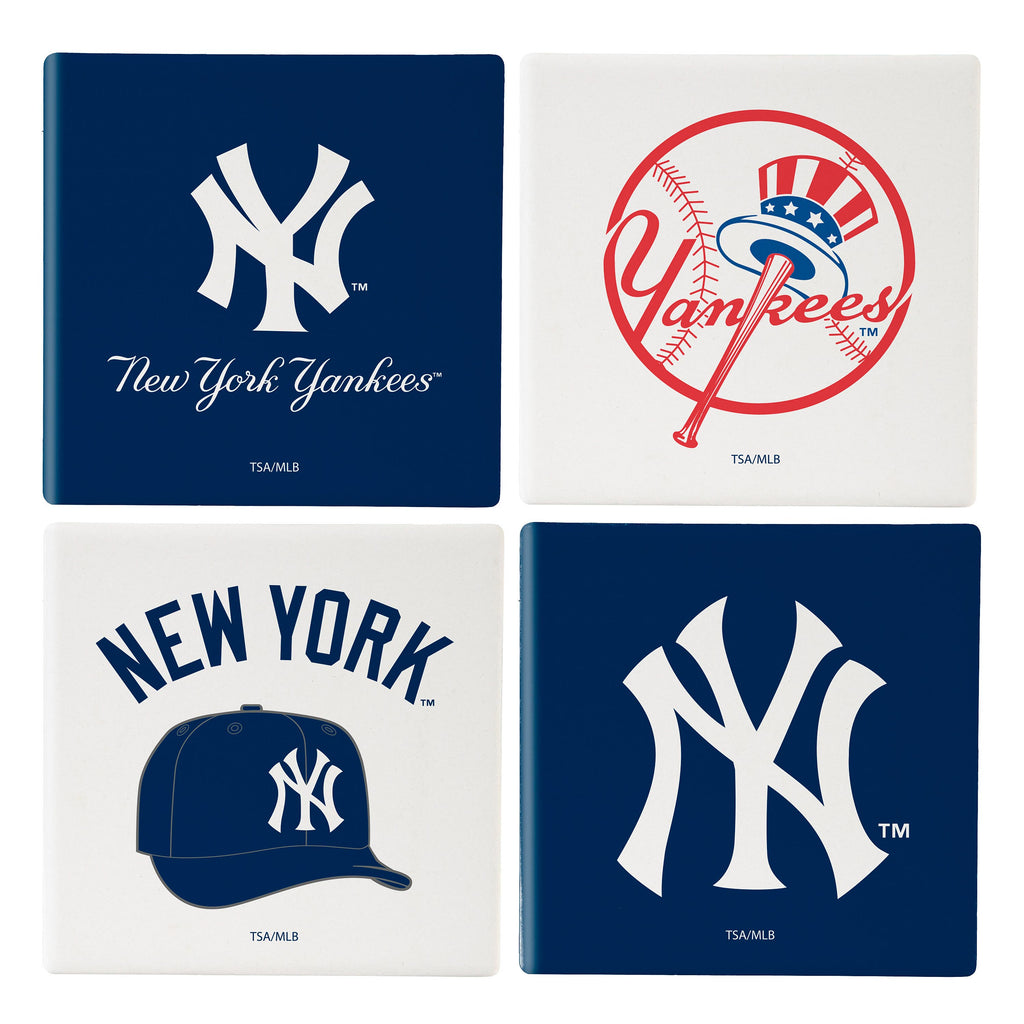 New York Yankees Coaster Set 4 Piece with Wood Caddy - Evergreen Enterprises