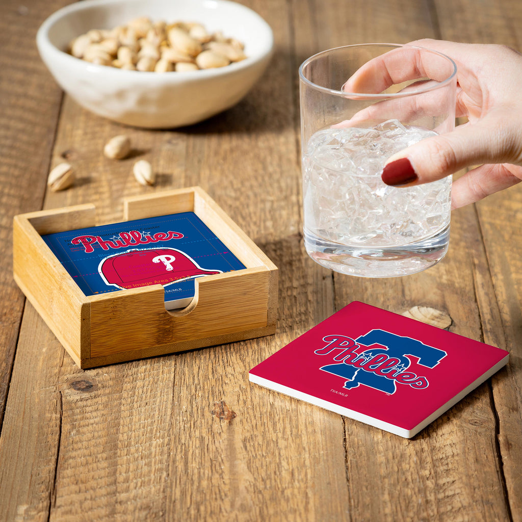 Philadelphia Phillies Coaster Set 4 Piece with Wood Caddy - Evergreen Enterprises