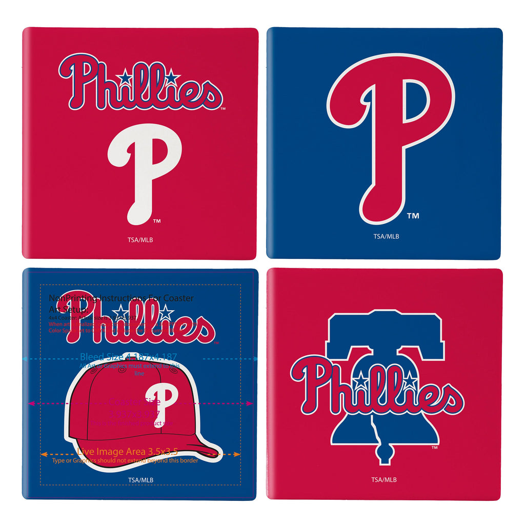 Philadelphia Phillies Coaster Set 4 Piece with Wood Caddy - Evergreen Enterprises