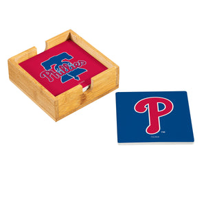 Philadelphia Phillies Coaster Set 4 Piece with Wood Caddy - Evergreen Enterprises