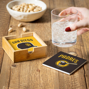 San Diego Padres Coaster Set 4 Piece with Wood Caddy - Evergreen Enterprises