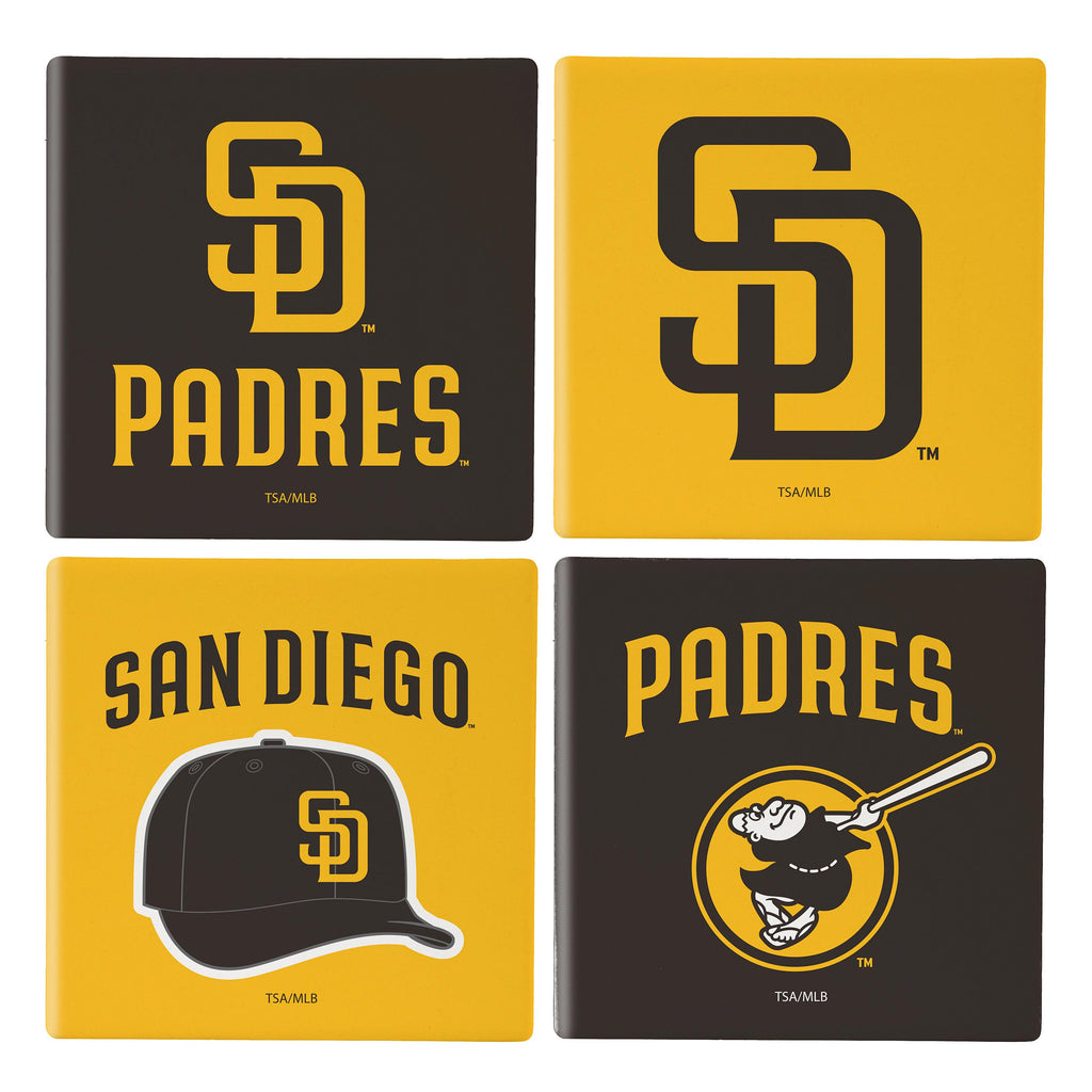 San Diego Padres Coaster Set 4 Piece with Wood Caddy - Evergreen Enterprises