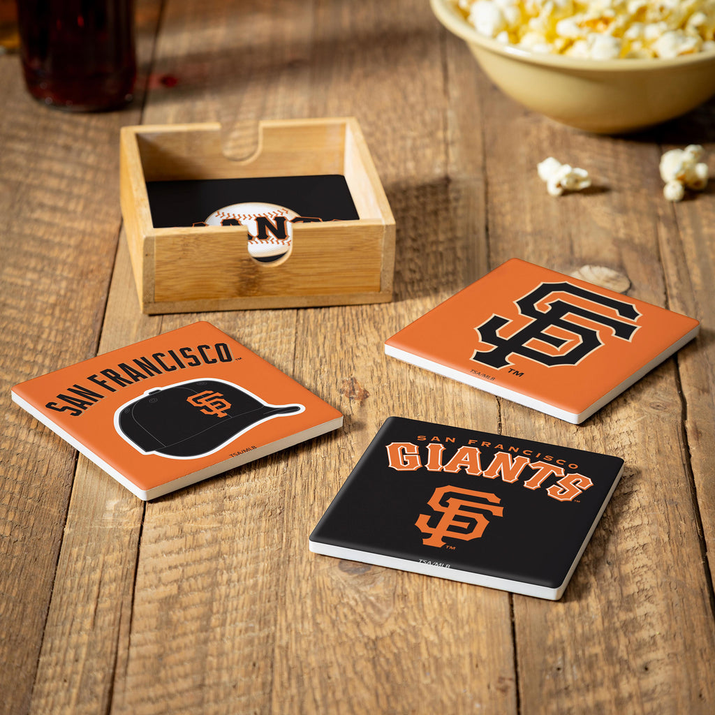 San Francisco Giants Coaster Set 4 Piece with Wood Caddy - Evergreen Enterprises