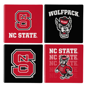 North Carolina State Wolfpack Coaster Set 4 Piece with Wood Caddy - Evergreen Enterprises