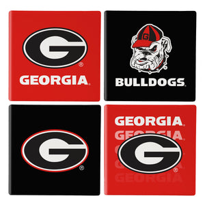 Georgia Bulldogs Coaster Set 4 Piece with Wood Caddy - Evergreen Enterprises