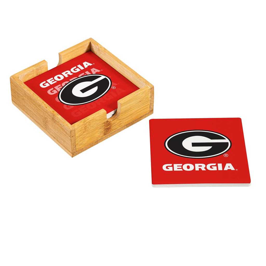 Georgia Bulldogs Coaster Set 4 Piece with Wood Caddy - Evergreen Enterprises