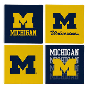 Michigan Wolverines Coaster Set 4 Piece with Wood Caddy - Evergreen Enterprises