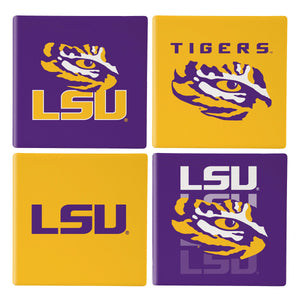 LSU Tigers Coaster Set 4 Piece with Wood Caddy - Evergreen Enterprises