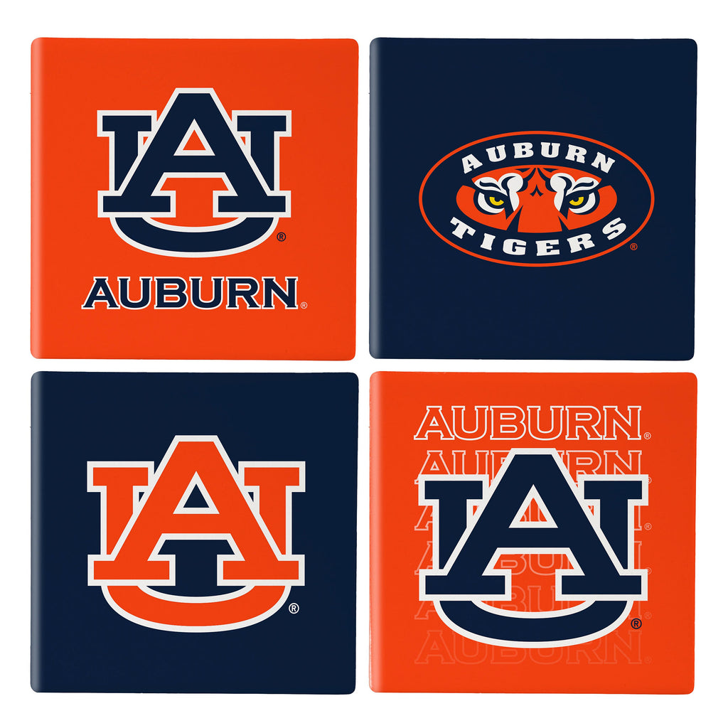 Auburn Tigers Coaster Set 4 Piece with Wood Caddy - Evergreen Enterprises
