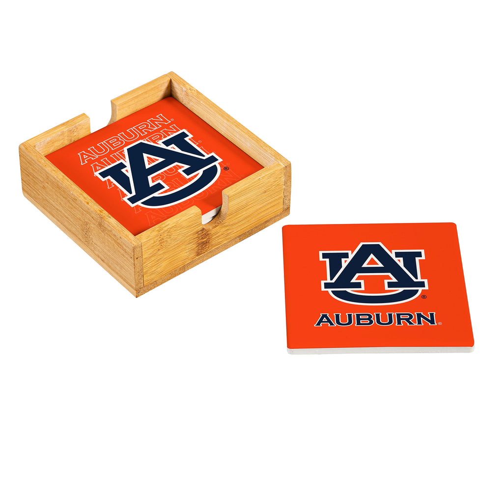 Auburn Tigers Coaster Set 4 Piece with Wood Caddy - Evergreen Enterprises
