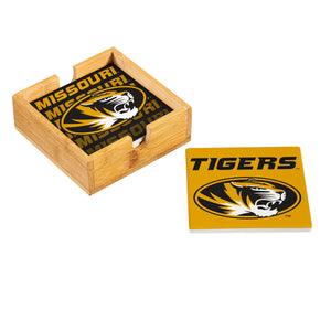 Missouri Tigers Coaster Set 4 Piece with Wood Caddy - Evergreen Enterprises