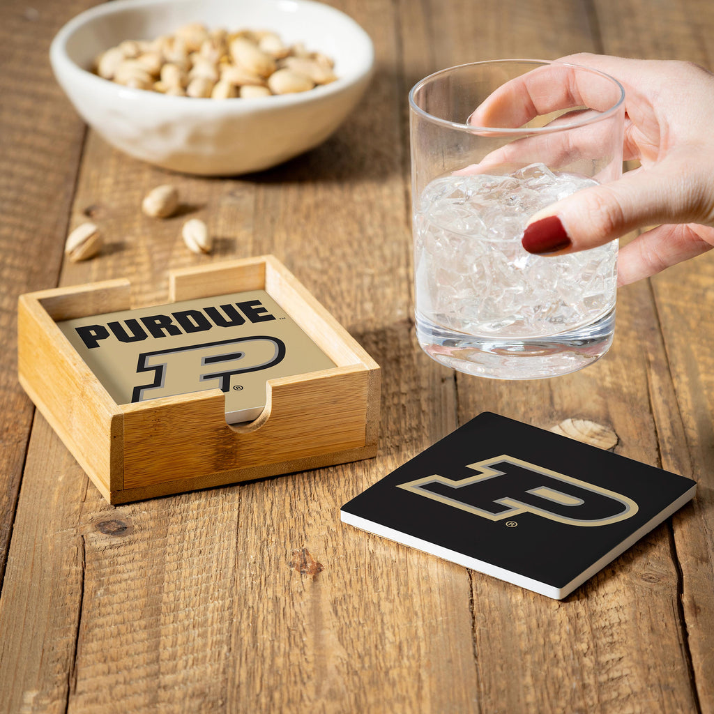 Purdue Boilermakers Coaster Set 4 Piece with Wood Caddy - Evergreen Enterprises