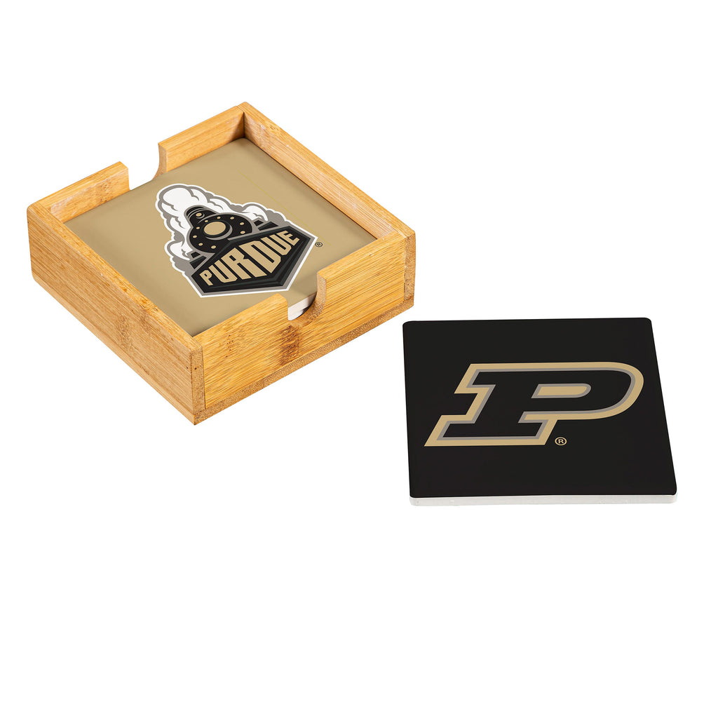 Purdue Boilermakers Coaster Set 4 Piece with Wood Caddy - Evergreen Enterprises