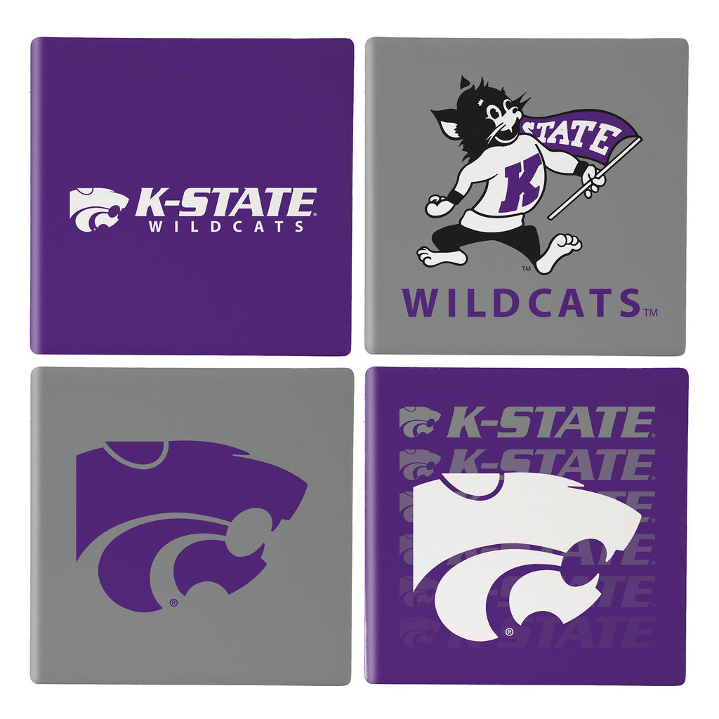 Kansas State Wildcats Coaster Set 4 Piece with Wood Caddy - Evergreen Enterprises