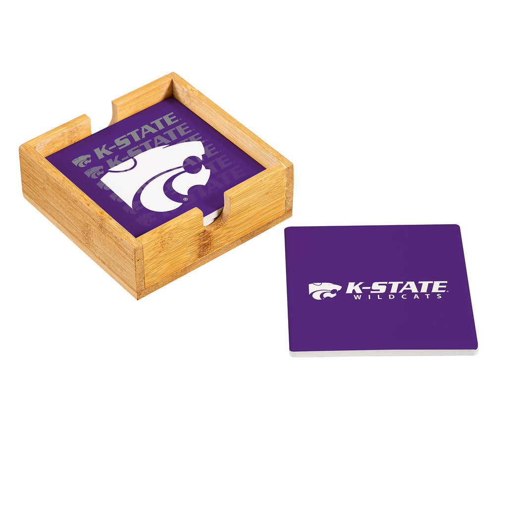 Kansas State Wildcats Coaster Set 4 Piece with Wood Caddy - Evergreen Enterprises