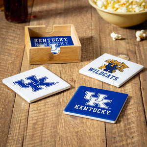 Kentucky Wildcats Coaster Set 4 Piece with Wood Caddy - Evergreen Enterprises
