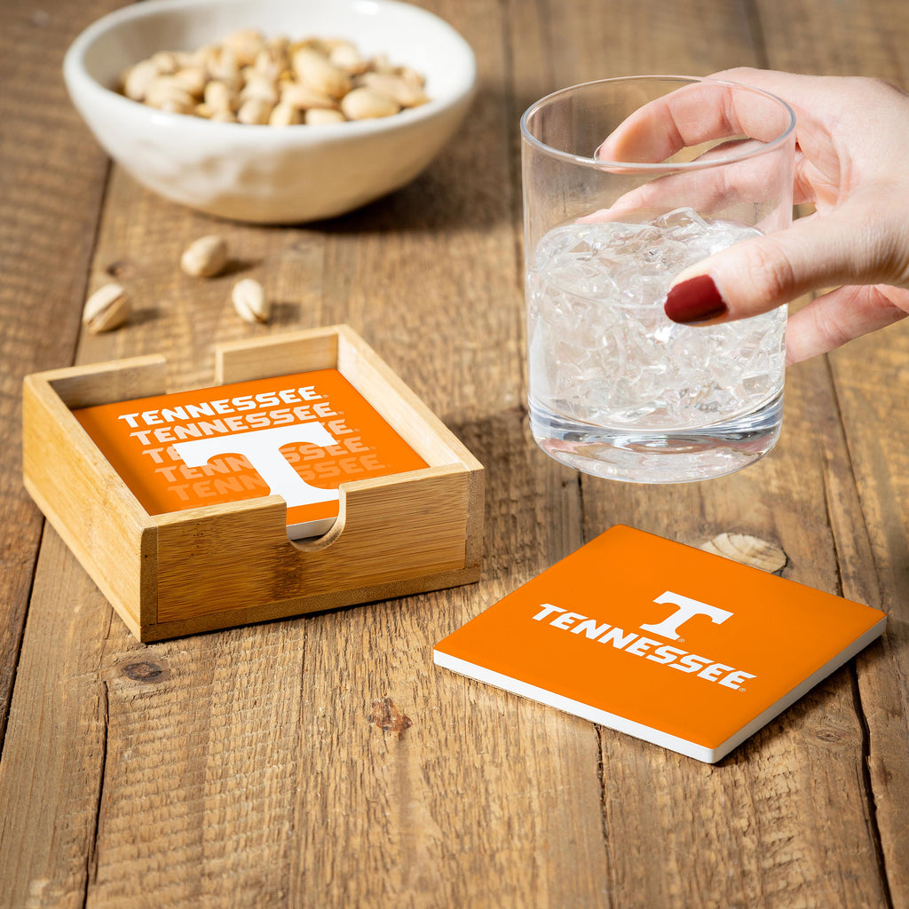 Tennessee Volunteers Coaster Set 4 Piece with Wood Caddy - Evergreen Enterprises