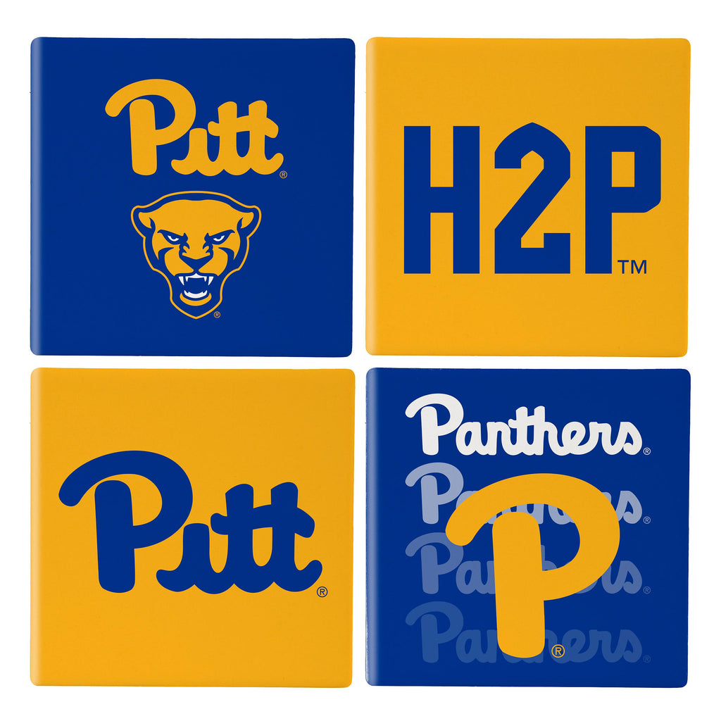 Pittsburgh Panthers Coaster Set 4 Piece with Wood Caddy - Evergreen Enterprises