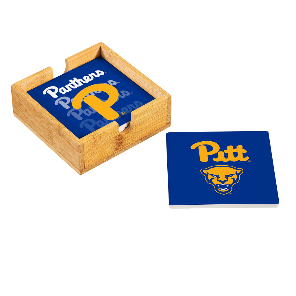 Pittsburgh Panthers Coaster Set 4 Piece with Wood Caddy - Evergreen Enterprises