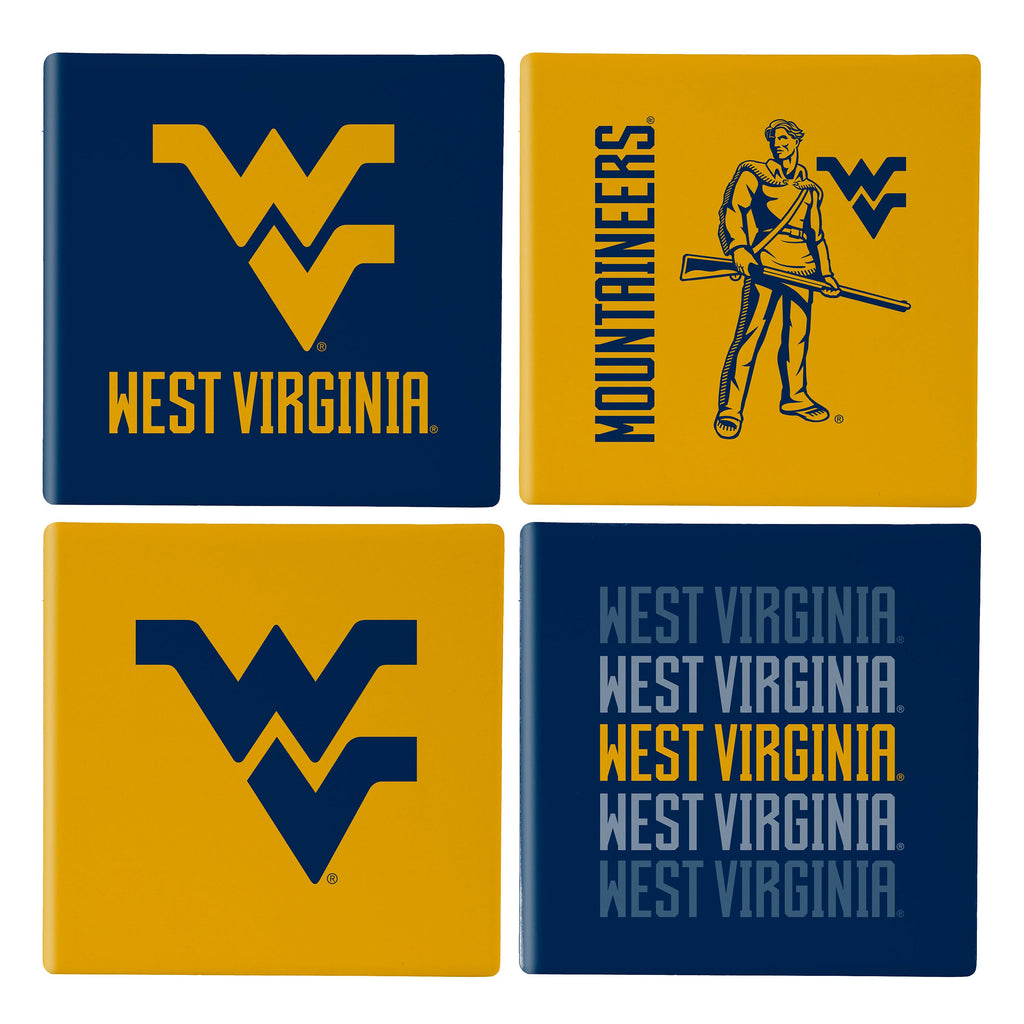 West Virginia Mountaineers Coaster Set 4 Piece with Wood Caddy - Evergreen Enterprises