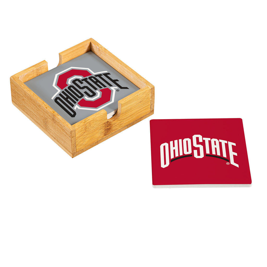 Ohio State Buckeyes Coaster Set 4 Piece with Wood Caddy - Evergreen Enterprises