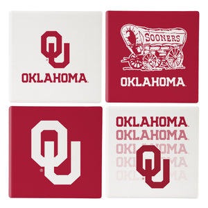Oklahoma Sooners Coaster Set 4 Piece with Wood Caddy - Evergreen Enterprises