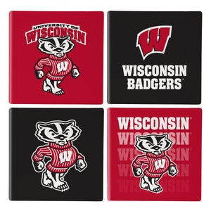Wisconsin Badgers Coaster Set 4 Piece with Wood Caddy - Evergreen Enterprises