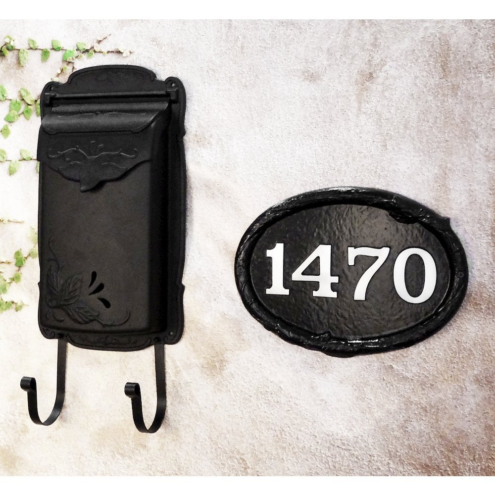 Flora Vertical Wall Mount Mailbox and Floral Wall Mount Address Plaque - Special Lite Products