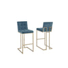 29'' Tufted Velvet Upholstered Bar Stool in Teal Blue (Set of 2) - Best Quality Furniture