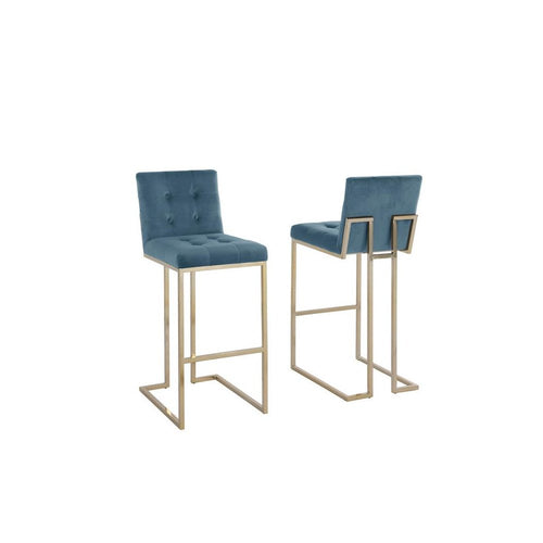 29'' Tufted Velvet Upholstered Bar Stool in Teal Blue (Set of 2) - Best Quality Furniture