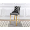 29'' Dark grey velvet barstool with a gold color base (SET OF 2) - Best Quality Furniture