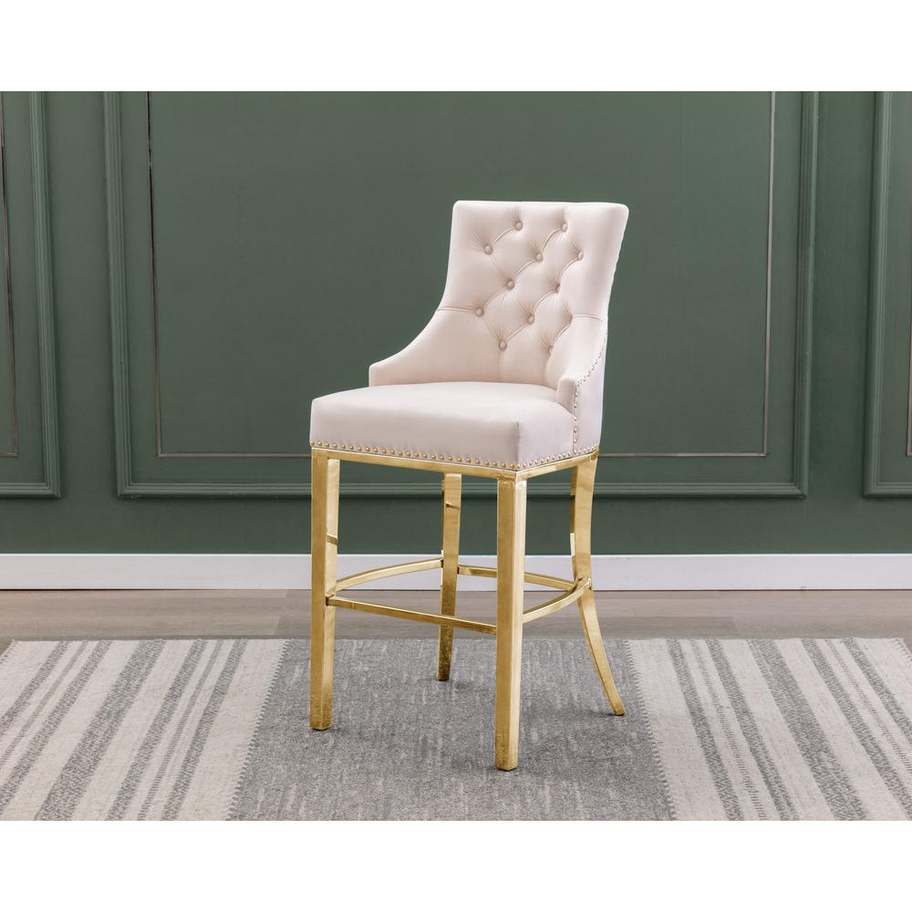 29'' Cream velvet barstool with gold color base (SET OF 2) - Best Quality Furniture