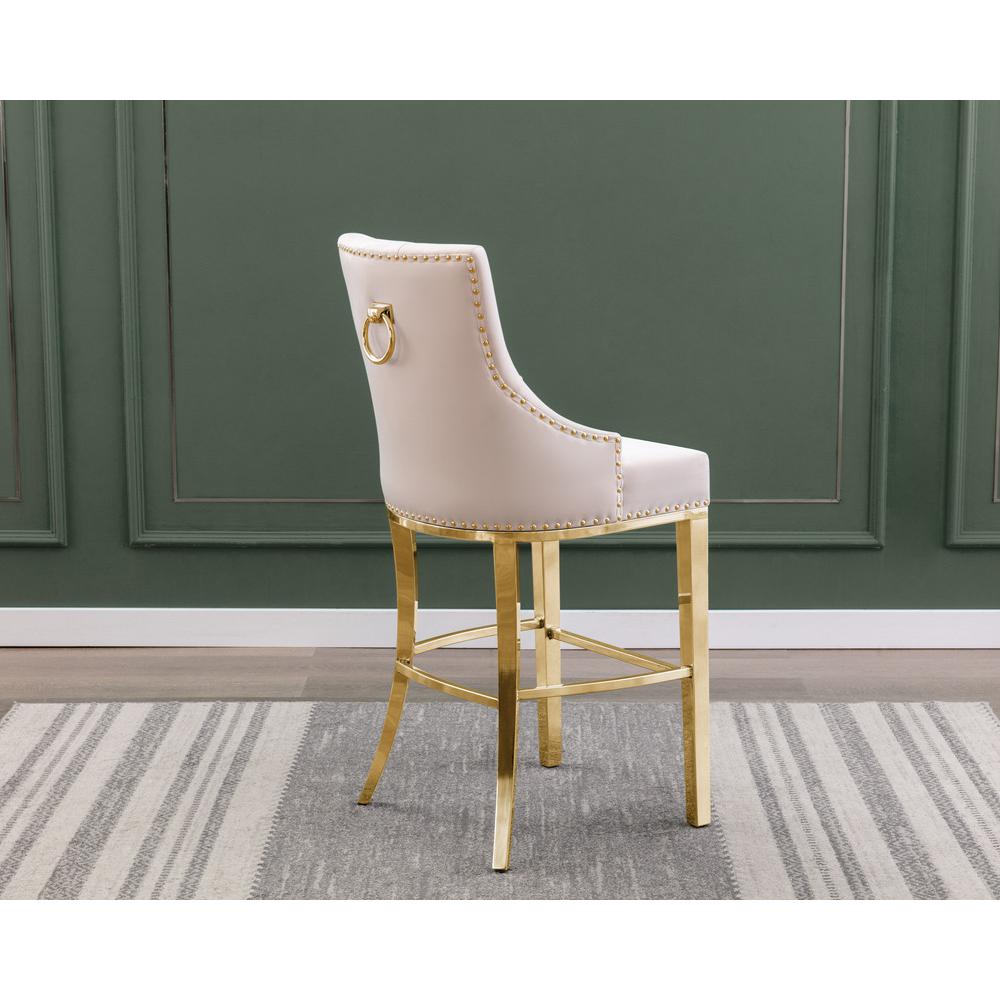 29'' Cream velvet barstool with gold color base (SET OF 2) - Best Quality Furniture