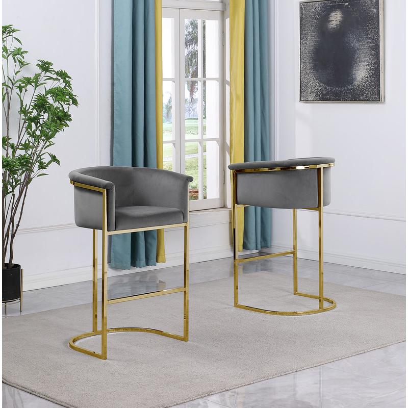 29'' Dark Gray Velvet Upholstered Barstool with Gold Base -Single - Best Quality Furniture