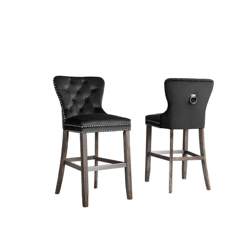 29'' Tufted Velvet Upholstered Bar stool in Black, Set of 2 - Best Quality Furniture