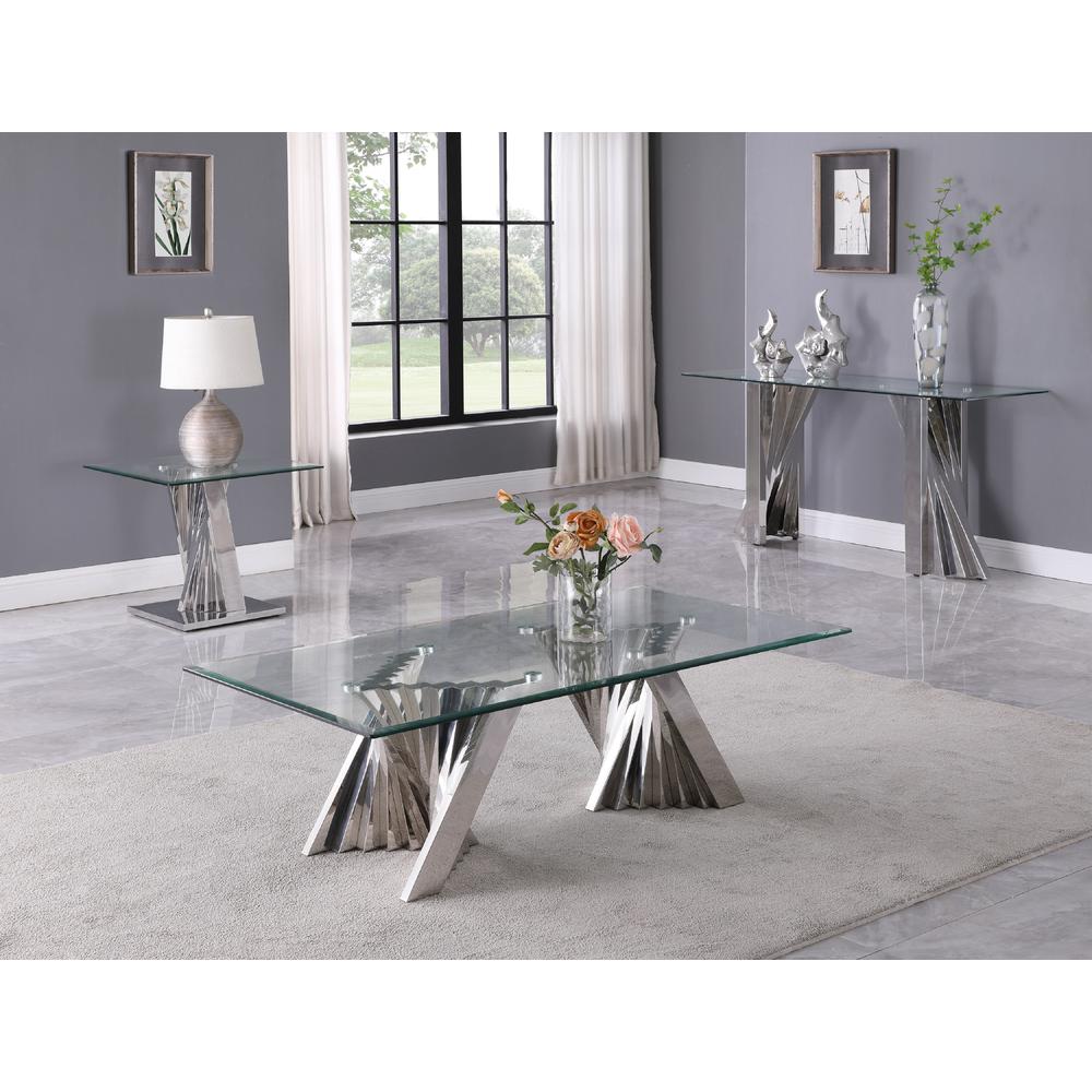 Glass Coffee Table Sets: Coffee Table, End Table, Console Table with Stainless Steel Base - Best Quality Furniture