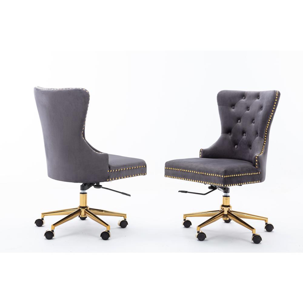 Tufted Velvet Upholstered Adjustable Wingback Chair, Gold Base, Dark Grey - Sinlge Only - Best Quality Furniture