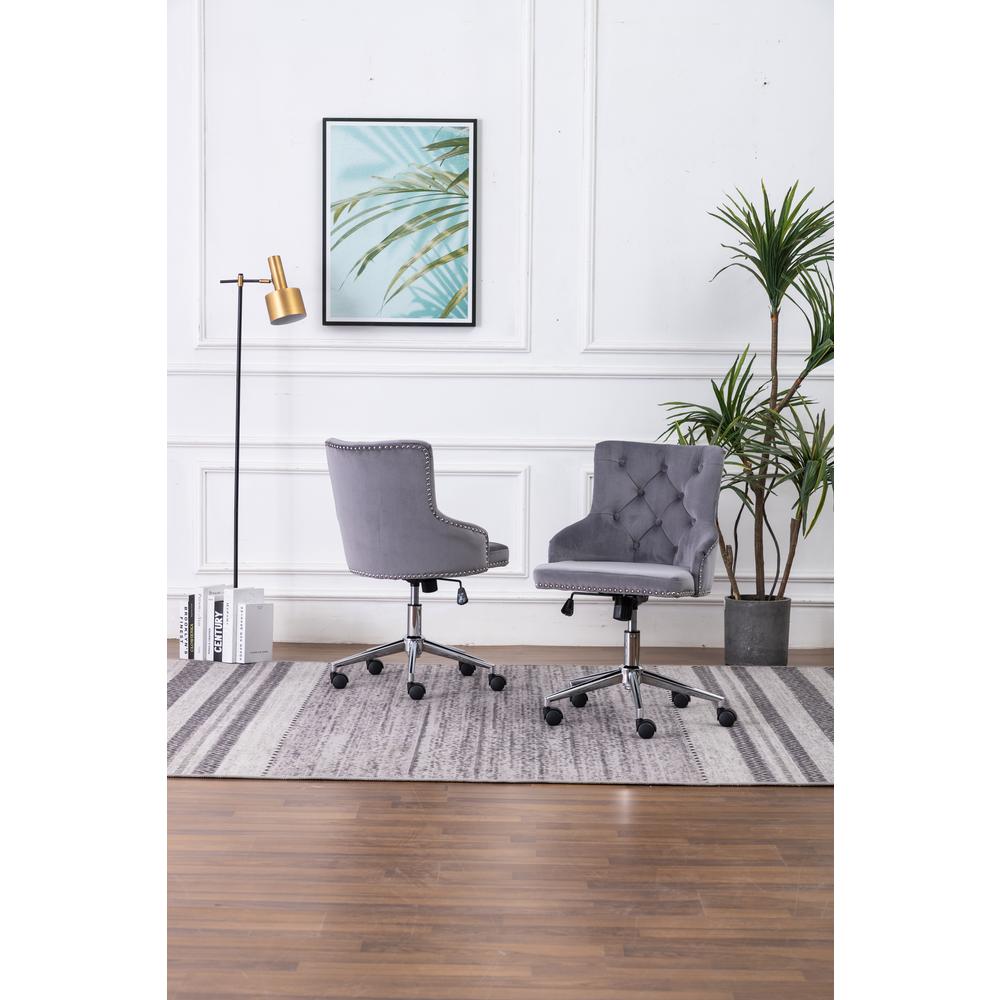 Tufted Velvet Upholstered Office Chair in Dark Grey - Single - Best Quality Furniture