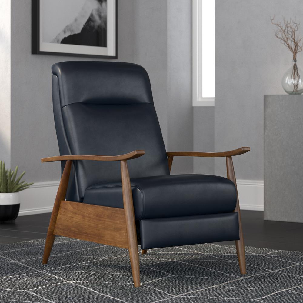 Solaris Wood Arm Push Back Recliner - Midnight Blue - Comfort Pointe