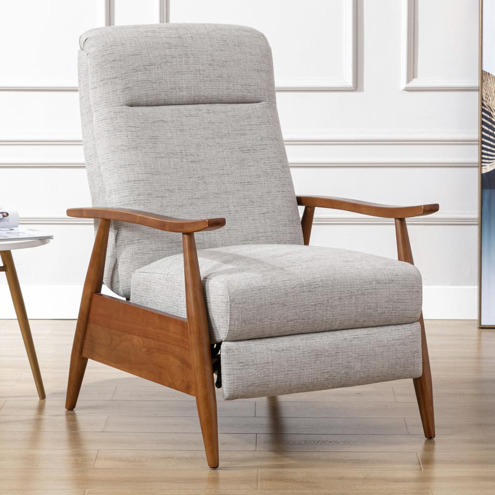 Terni Wood Arm Push Back Recliner in Performance Fabric - Sea Oat - Comfort Pointe