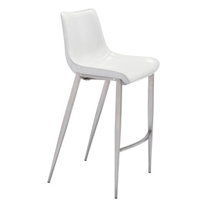 Magnus Barstool (Set of 2) White & Silver - ZUO