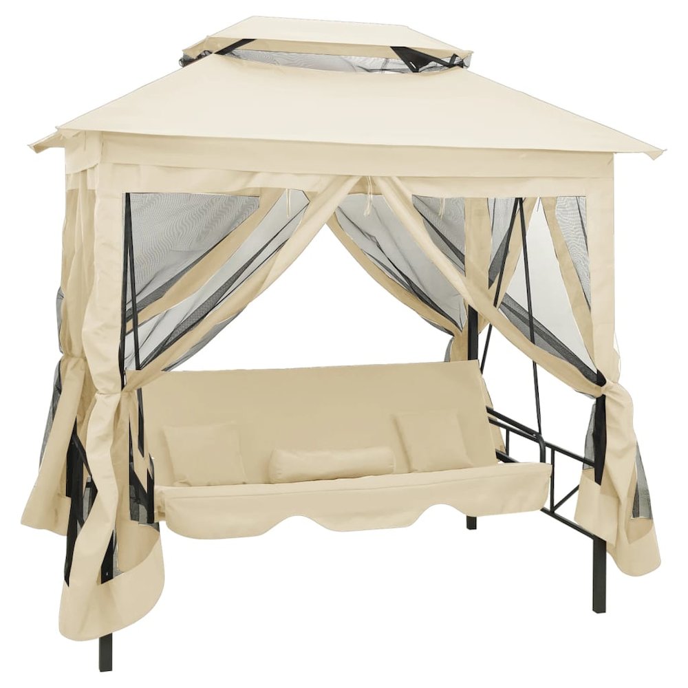 Garden Swing Chair Cream White Polyester and Powder-Coated Steel - vidaXL