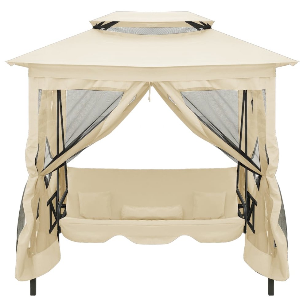 Garden Swing Chair Cream White Polyester and Powder-Coated Steel - vidaXL