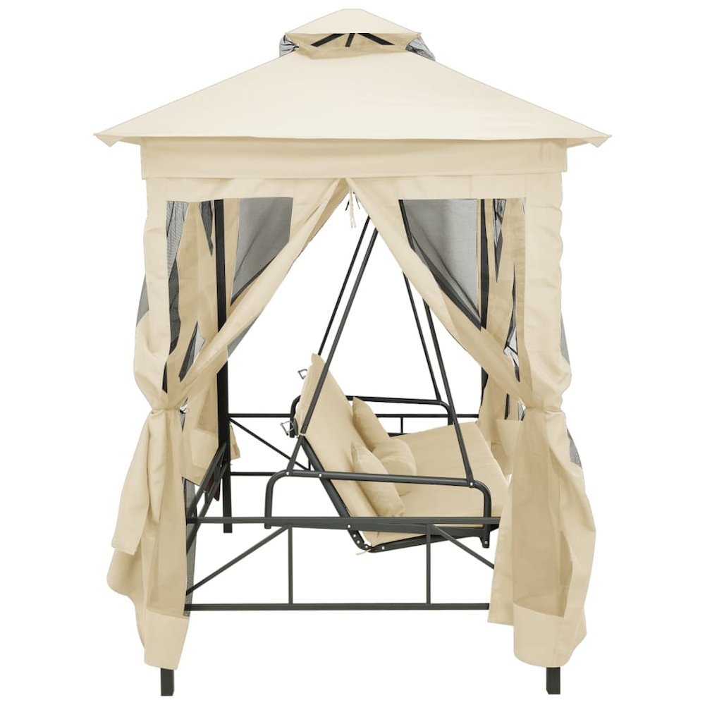Garden Swing Chair Cream White Polyester and Powder-Coated Steel - vidaXL