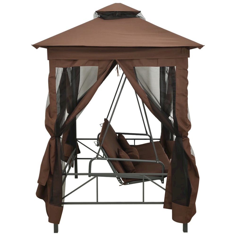 Garden Swing Chair Coffee Polyester fabric and powder-coated steel - vidaXL