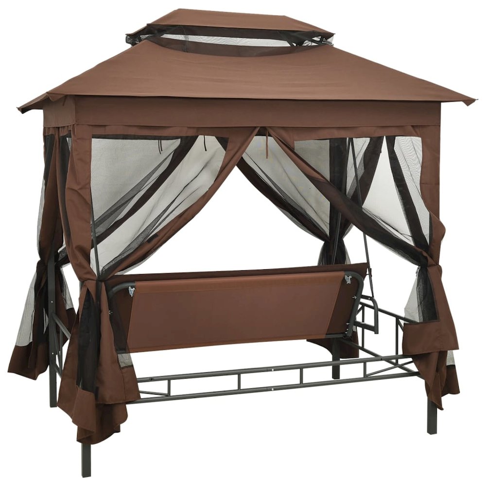 Garden Swing Chair Coffee Polyester fabric and powder-coated steel - vidaXL